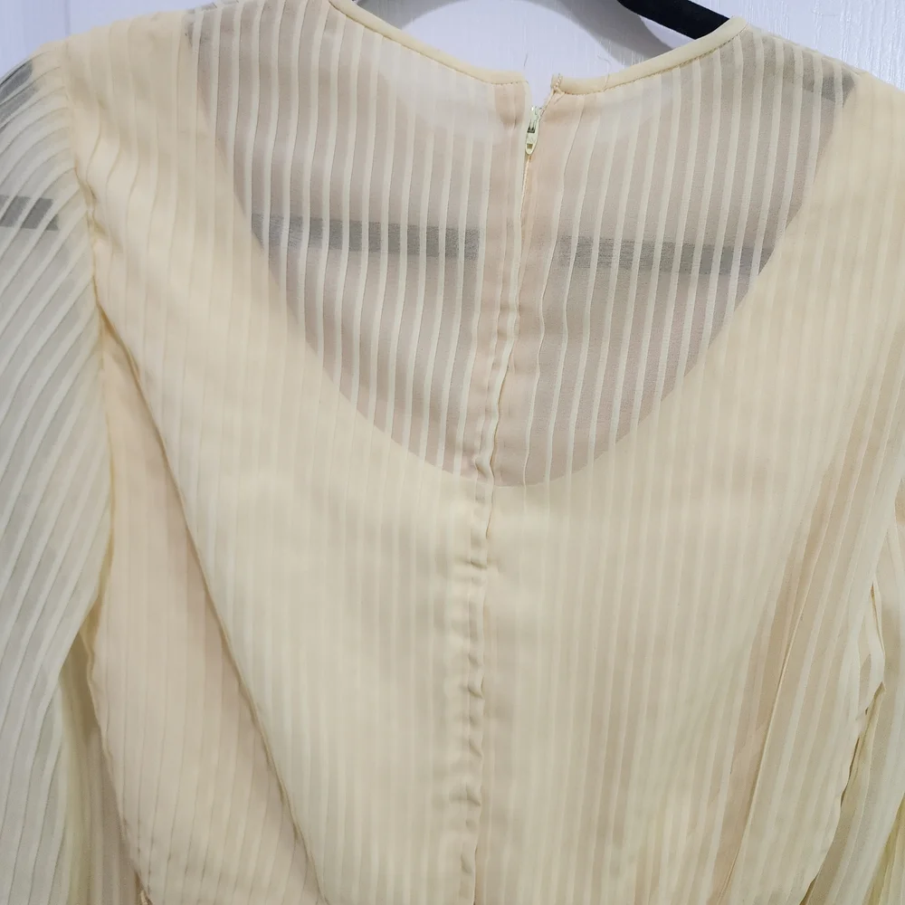 Extremely Beautiful And Wellmade Yellow Pleated Long Dress With Full Sleeves - Picture 6 of 7